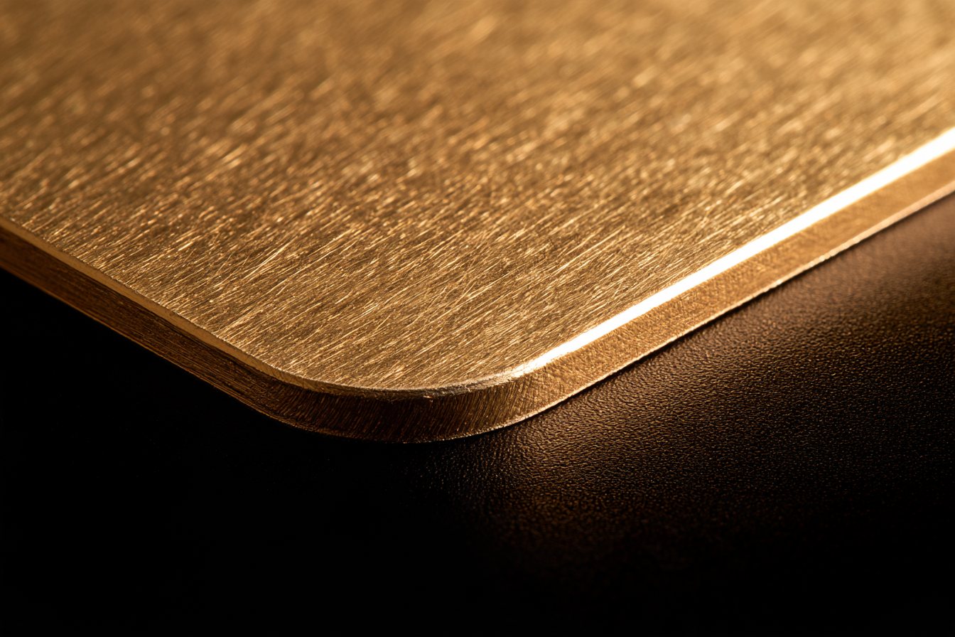 Macro of the machined gold plated edge of the GOLD card
